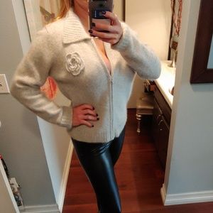 Grey wool and angora zip up sweater